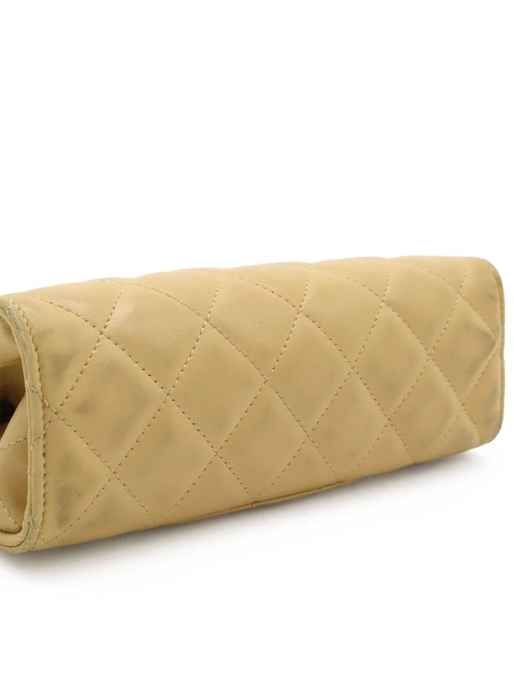 Chanel Quilted CC Logo Makeup Pouch Cosmetic Multi Case Lambskin Beige Silver - Picture 9 of 9